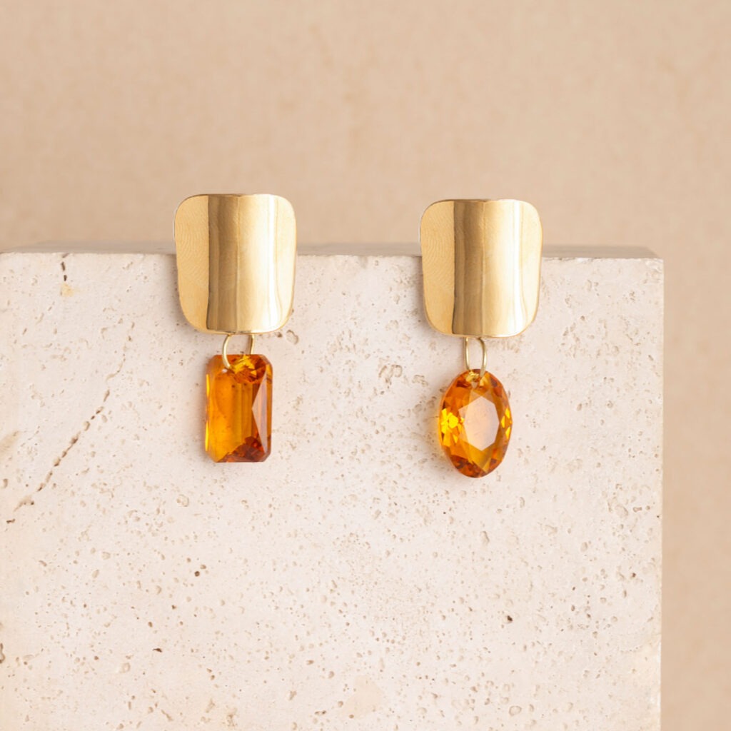 Dolores gold stud cognac crystals earrings
