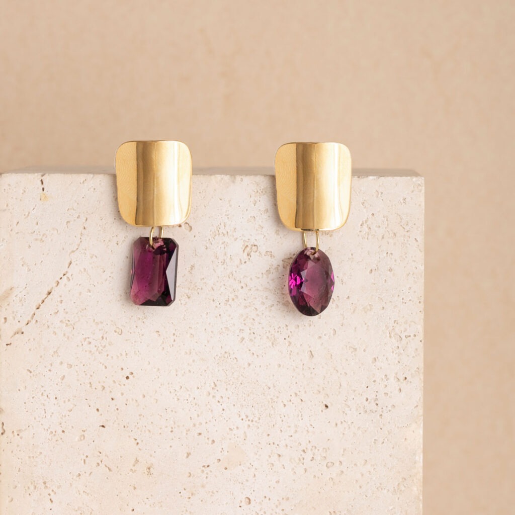 Dolores gold stud amethyst crystals earrings