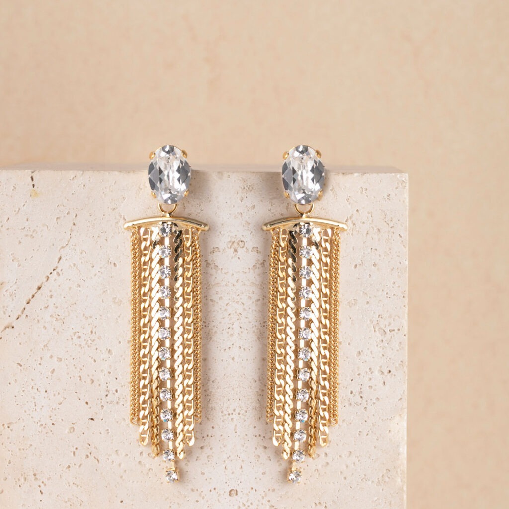 Isla white stone long earrings