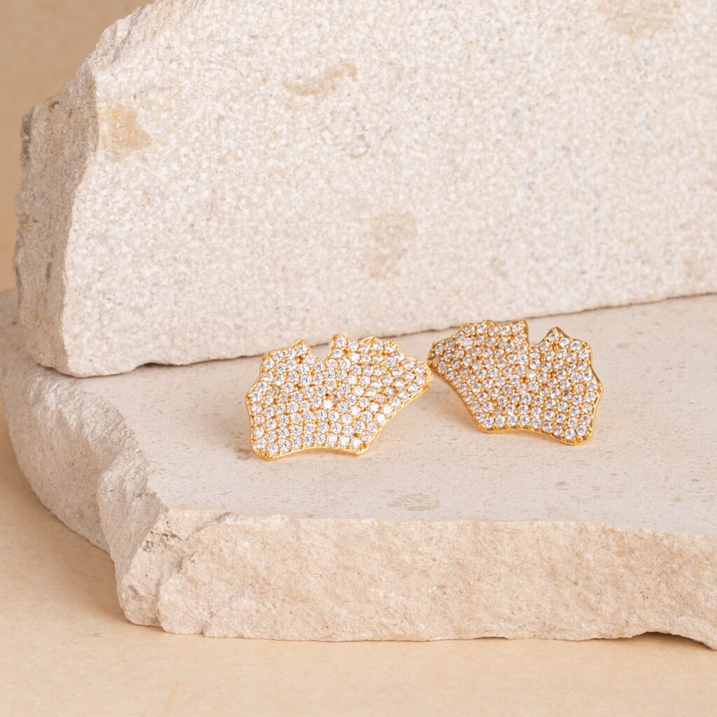 Ginkgo strass short earrings