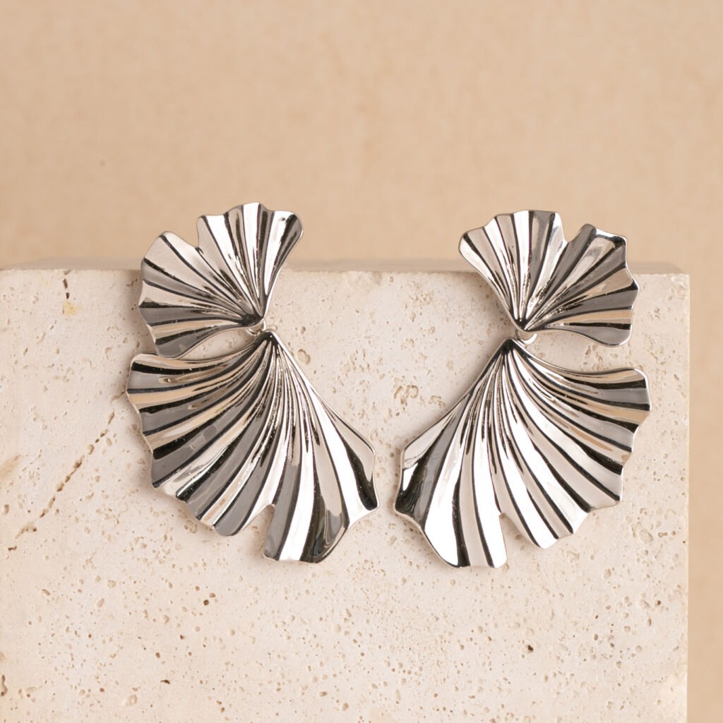 Ginkgo silver statement earrings