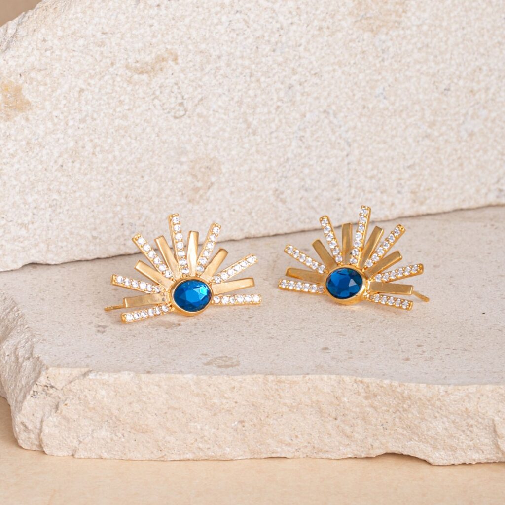 SOLEA blue strass short earrings