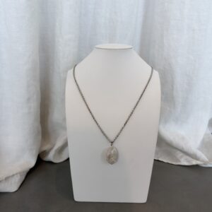 Sally fine chain silver long necklace with ecru charm