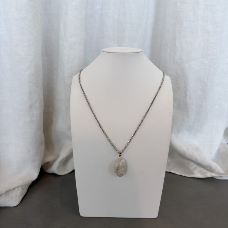 Sally fine chain silver long necklace with ecru charm