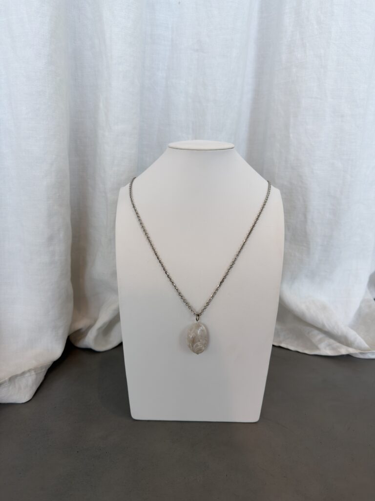 Sally fine chain silver long necklace with ecru charm